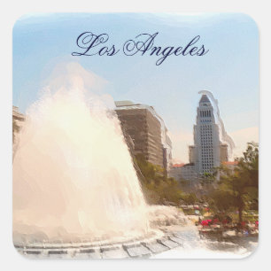 Los Angeles,Downtown City Hall & Fountains_ Square Sticker