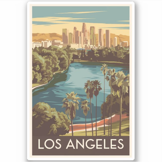 Los Angeles Echo Park Lake Travel Art Vintage (Front)