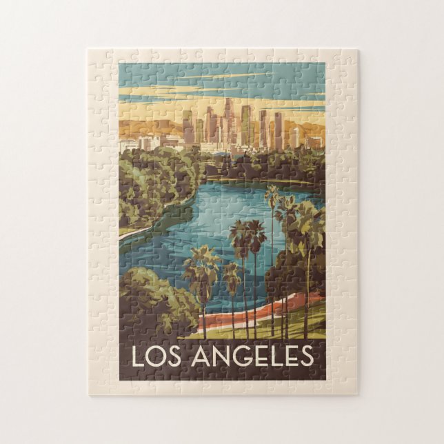 Los Angeles Echo Park Lake Travel Art Vintage Jigsaw Puzzle (Vertical)