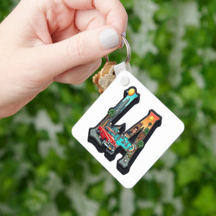 Los Angeles Gothic Retro Car & Skeletons Design Keychain
