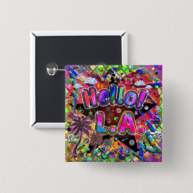 Los Angeles Hello! Button! 2 Inch Square Button (Front & Back)