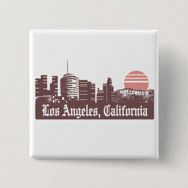 Los Angeles Linesky 2 Inch Square Button (Front)