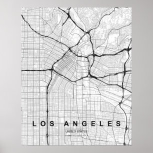 Los Angeles Minimalist Map (Black & White) Poster