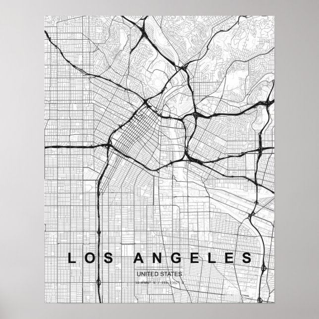 Los Angeles Minimalist Map (Black & White) Poster (Front)