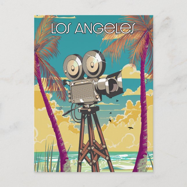Los Angeles Movie camera poster Invitation Postcard (Front)