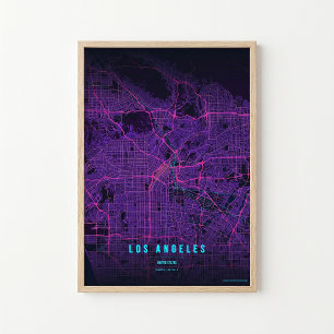Los Angeles Neon Map LA Print Wall art Poster Gift