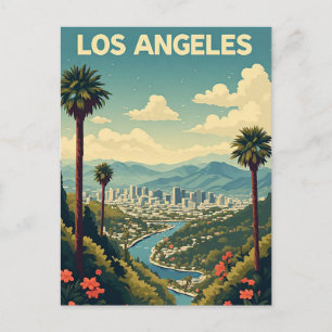 Los Angeles Palm Trees Skyline Travel Memories Postcard
