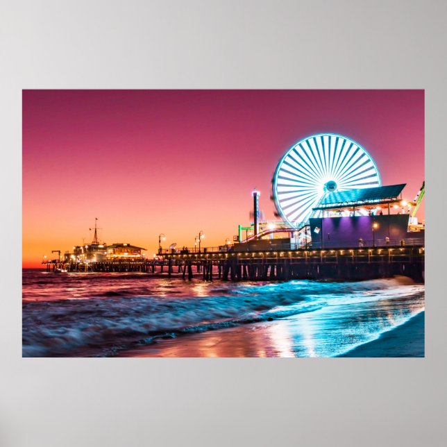 Los Angeles Pink Sunset Santa Monica Pier Poster (Front)