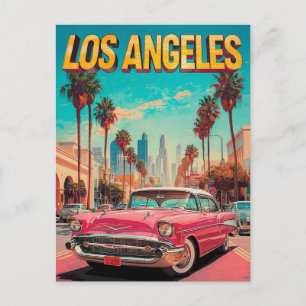 Los Angeles Retro Classic Car Travel Art Postcard