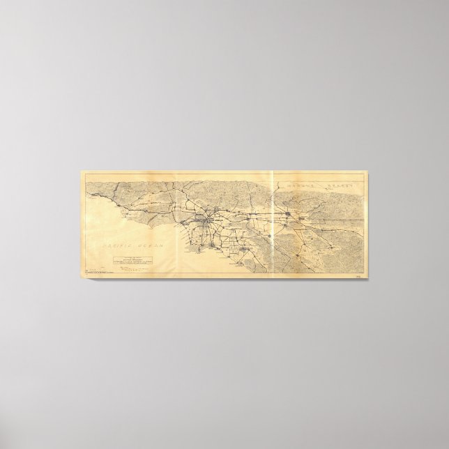 Los Angeles & San Gabriel Mountains Map (1915) Canvas Print (Front)