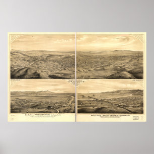 Los Angeles Santa Monica Antique Panoramic Map Poster