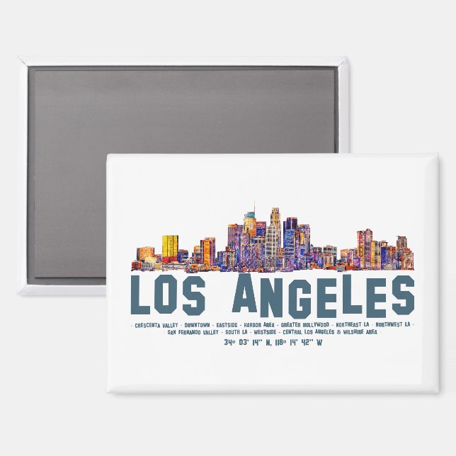 Los Angeles Skyline. Area Names and Coordinates Magnet (Front/Back)