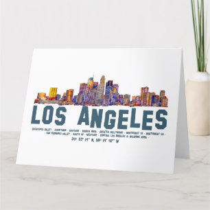 Los Angeles Skyline. Area Names and Coordinates Thank You Card