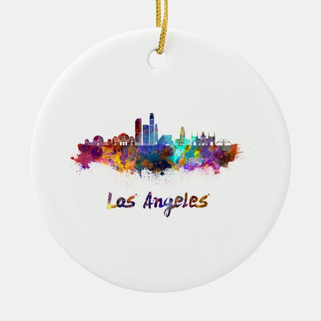 Los Angeles skyline in watercolor Ceramic Ornament (Front)