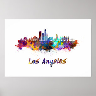 Los Angeles skyline in watercolor Poster