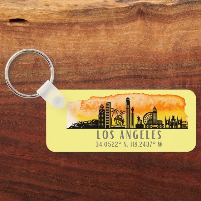 Los Angeles Skyline Latitude and Longitude  Keychain (Back)