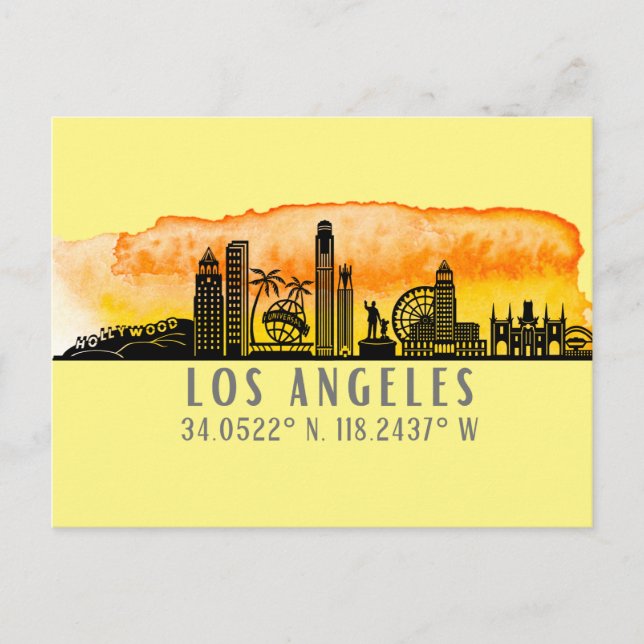 Los Angeles Skyline Latitude and Longitude  Postcard (Front)