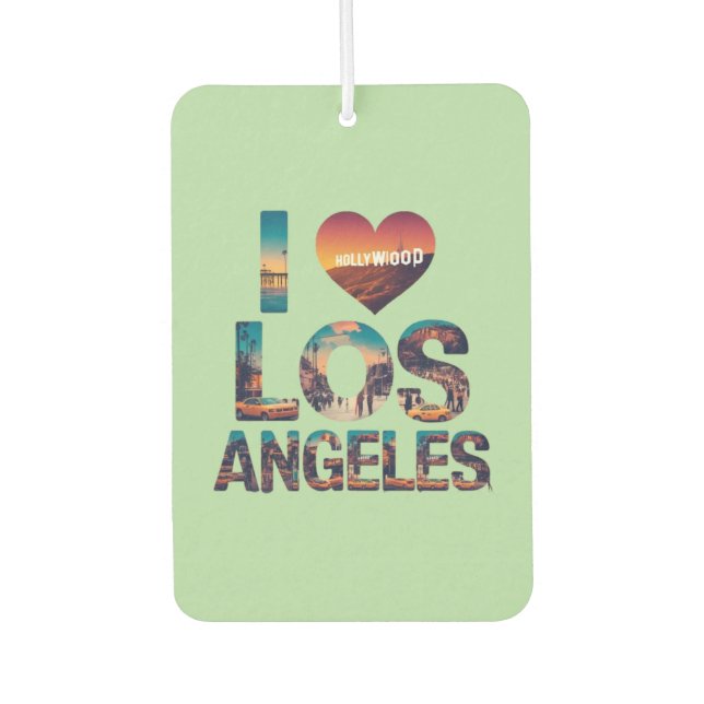 Los Angeles Skyline Sunset & Hollywood Typography Air Freshener (Front)