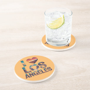 Los Angeles Skyline Sunset & Hollywood Typography  Coaster