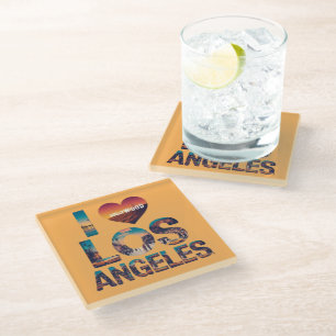 Los Angeles Skyline Sunset & Hollywood Typography Glass Coaster