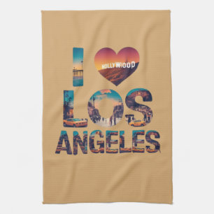 Los Angeles Skyline Sunset & Hollywood Typography Kitchen Towel
