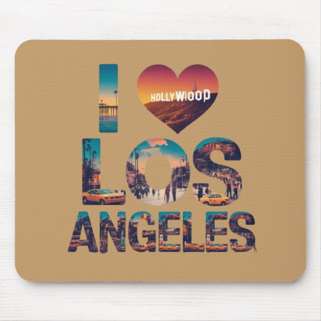 Los Angeles Skyline Sunset & Hollywood Typography  Mouse Pad (Front)