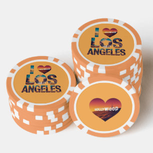 Los Angeles Skyline Sunset & Hollywood Typography  Poker Chips