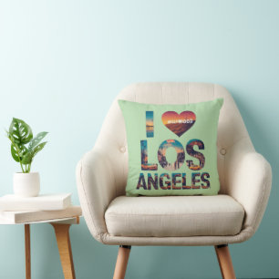 Los Angeles Skyline Sunset & Hollywood Typography Throw Pillow