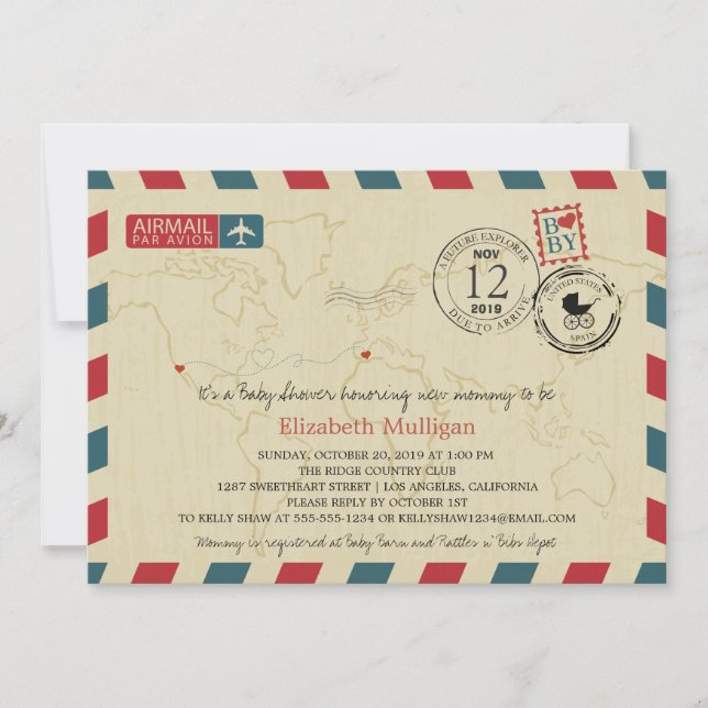 Los Angeles / SPAIN Airmail | Baby Shower Invitation (Front)