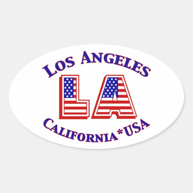 Los Angeles USA Patriotic Oval Logo Oval Sticker (Front)
