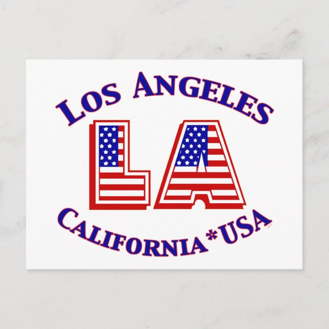 Los Angeles USA Patriotic Red, White & Blue Logo Postcard (Front)
