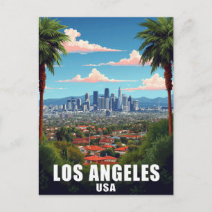 Los Angeles USA Skyline Palm Trees Travel Postcard