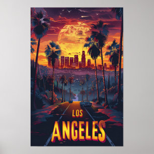 Los Angeles USA Vintage Illustration Travel Poster