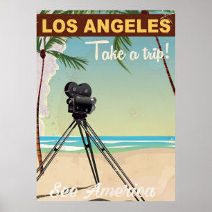 Los angeles vintage camera beach travel poster