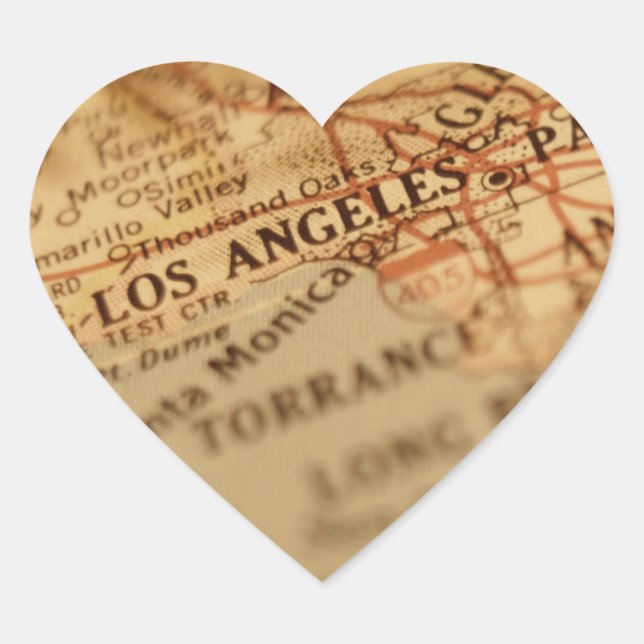 LOS ANGELES Vintage Map Heart Sticker (Front)