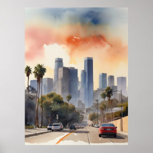 Los Angeles watercolor art Poster