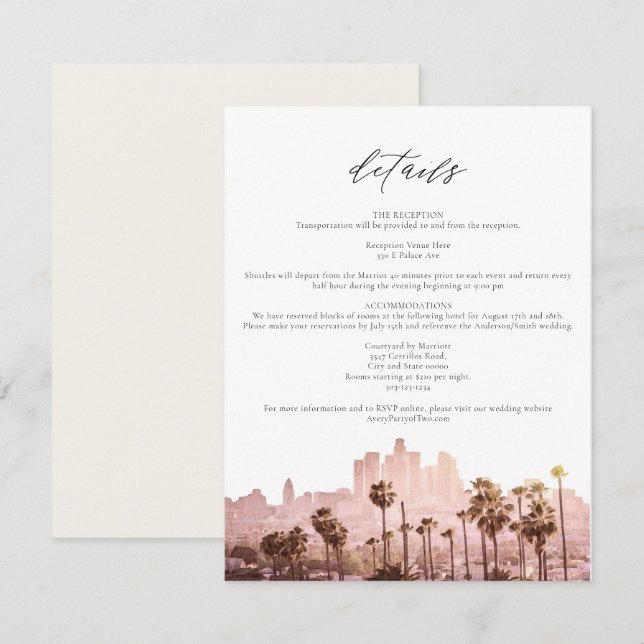 LOS ANGELES Watercolor Skyline Travel Details Card (Front/Back)