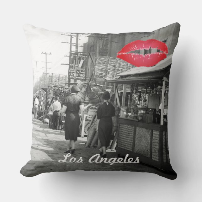 Los Angles California 1935 Olivera Street Photo Throw Pillow (Front)