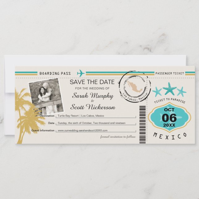 Los Cabos Mexico Save the Date Boarding Pass (Front)