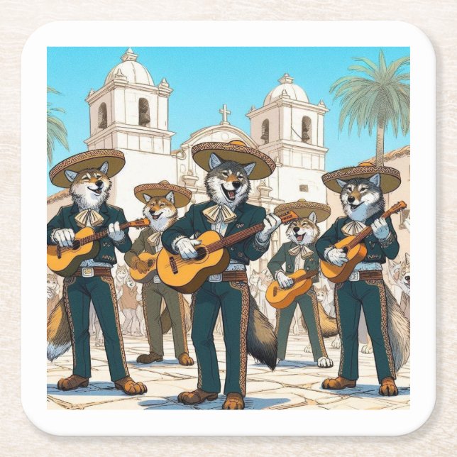 Los Coyotes Mariachi  Square Paper Coaster (Front)