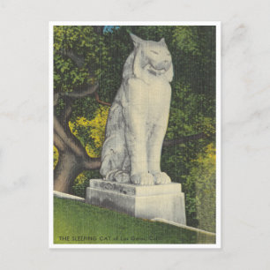 Los Gatos California Vintage Sleeping Cat Statue Postcard