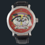 Los Novios (English) Watch<br><div class="desc">Mexican sugar skull wedding couple. Writing on banner is in English and says "True Love is Forever". This design comes in English and Spanish versions, and there are loads of other products for your Dia de los Muertos wedding or party theme!. Makes a great wedding, anniversary or Valentine's Day gift!...</div>
