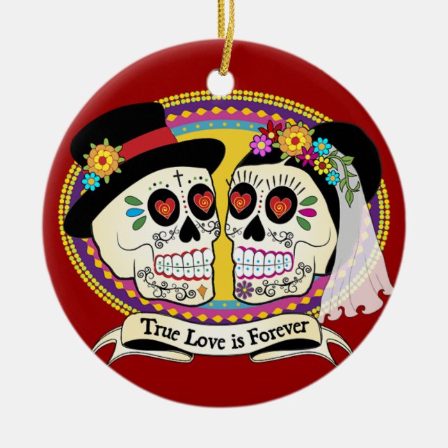Los Novios Sugar Skull Ornament (English) (Front)