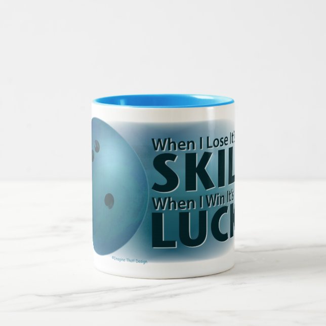Lose Skill Win Luck Bowling Blue Two-Tone Coffee Mug (Center)