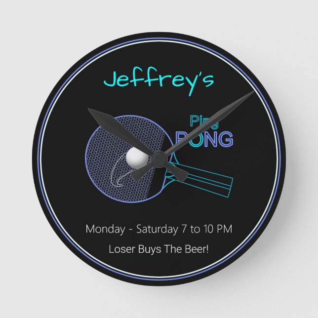 Loser Buys The Beer! Ping Pong Fun Wall Clock (Front)