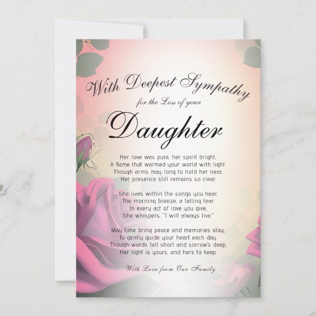 Losing a Daughter Memorial  Card (Front)