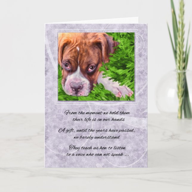 Loss of a Dog Boxer with Purple Pet Sympathy Card (Front)