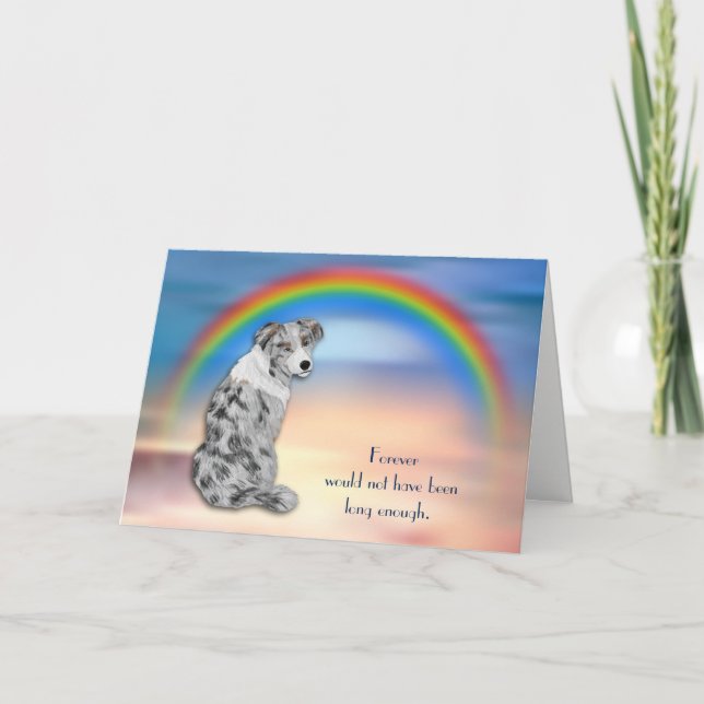 Loss of Blue Merle Aussie Dog Rainbow Sympathy Holiday Card (Front)