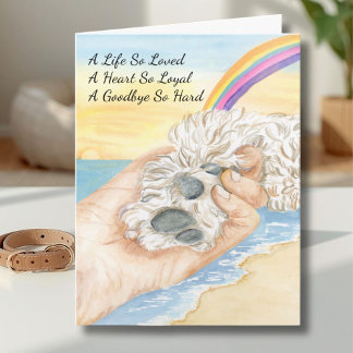 Loss of Dog Paw being Held By Hand With Rainbow Card