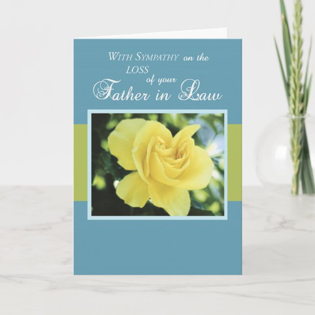 Loss of Father-in-Law with Yellow Rose, Sympathy Card (Front)